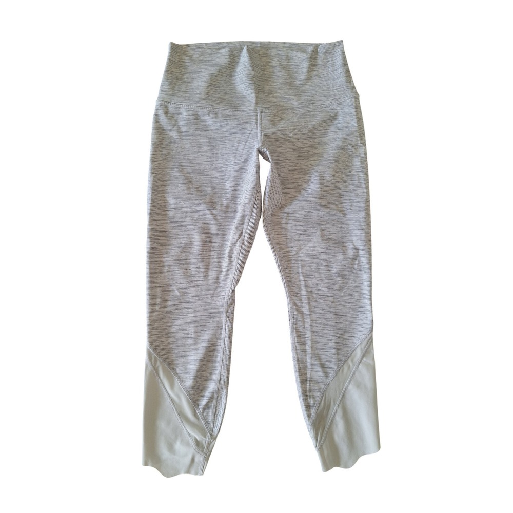 Lululemon Space Dye High Rise Crop Leggings Mesh Scallop Hem Grey White Size 10
